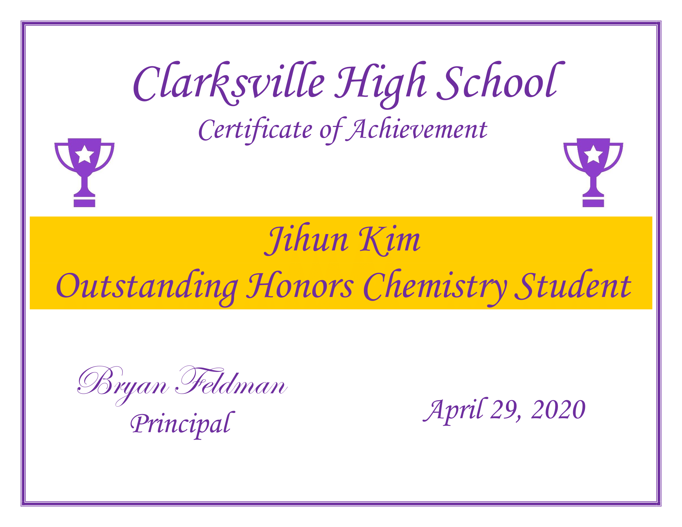 CHS Outstanding Honors Chem Student